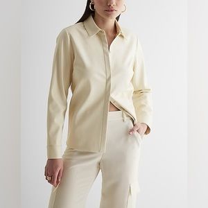 Limited edition! Express Faux Leather Relaxed Portofino Shirt, white, Medium